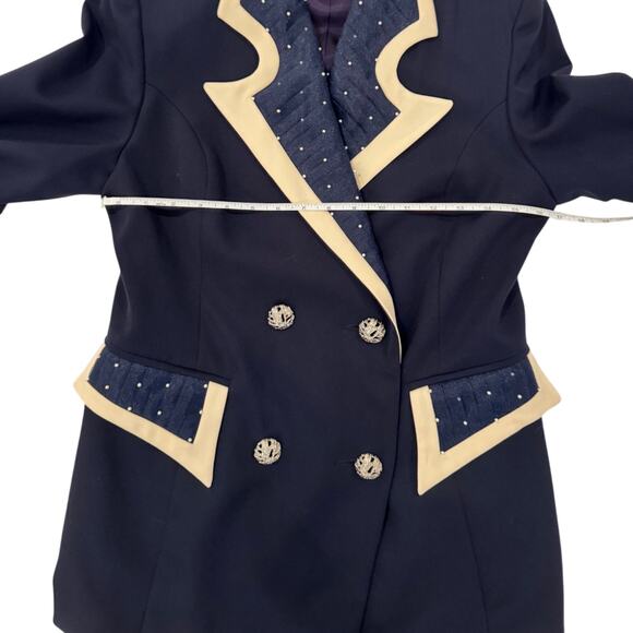 Milano High Fashion Vintage Blazer Pearl Navy Women's 40 Regencycore Royalcore - Picture 7 of 13